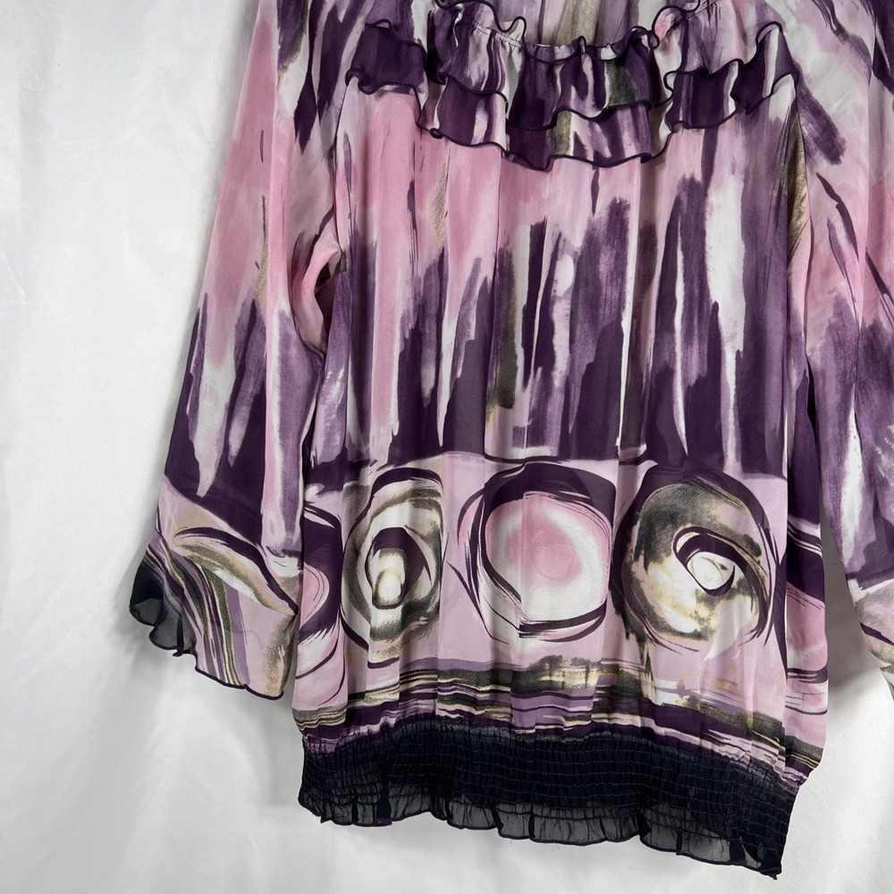 NICOLA Women's Sheer Purple Blouse Size L Abstract Print Long Sleeve Button-Up - Picture 3 of 15